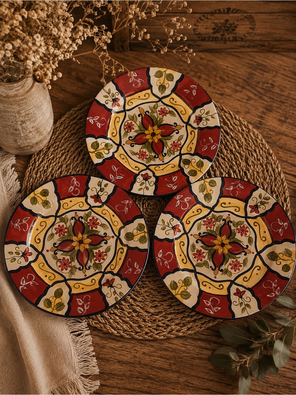 Pier 1 Imports HandPainted Earthenware Plates Vallarta Ceramic Plate Trio